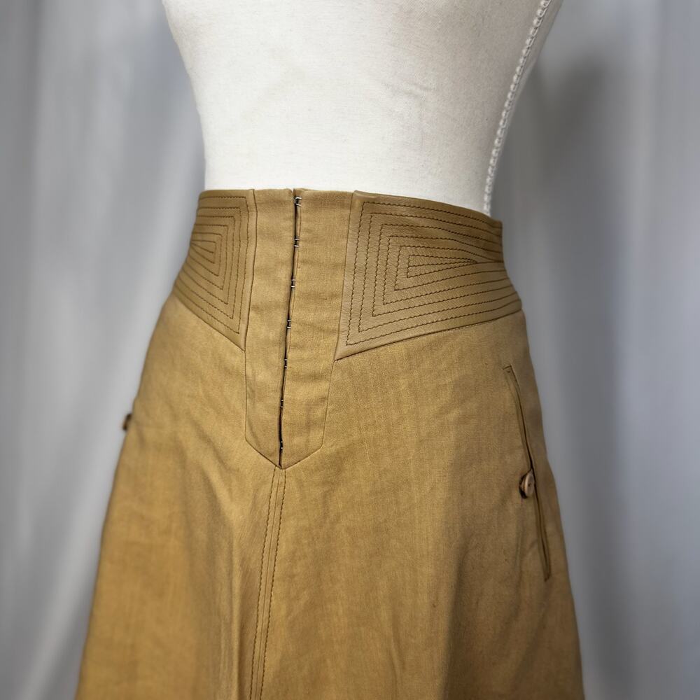 Rebecca Taylor Mini Skirt Sz 2 Sand Linen Lamb Leather Trim Geometric A-Line NWT - Picture 5 of 16